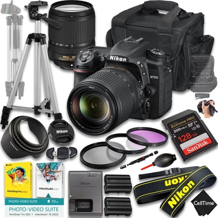 Nikon D7500 DSLR Camera with AF-S DX NIKKOR 18-140mm f/3.5-5.6G ED VR Lens + 128 GB Memory + Extra Battery + Camera Case + Tripod + More (22pc Bundle) (International Version)