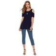 thumbnail image 3 of CEASIKERY Women's Casual Cold Shoulder Tunic Tops Loose Blouse Short Sleeve Shirts, 3 of 5