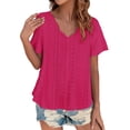 thumbnail image 2 of T Shirts For Women Womens Tops Casual Solid Color Scallops V Neck Tops Comfortable Breathable Short Sleeved V Neck T Shirt, 2 of 6