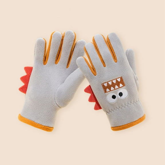 Eltusu Boys Cotton Gloves, Thermal Outdoor Stretch Windproof Winter Mittens Gray Size 7-12 T