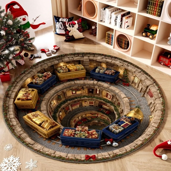 3D Christmas Rugs Optical Illusion, Optical Illusion Rug for Indoor Outdoor Decor