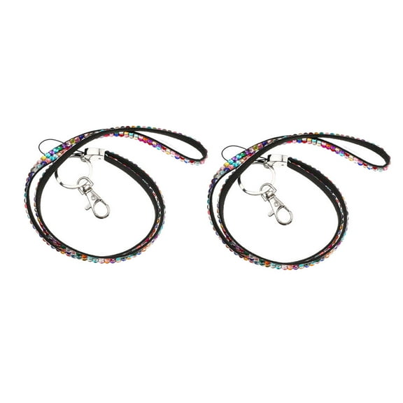 2Pcs Chic Rhinestone Lanyard Cellphone Hanging Rope Decorative Lanyards