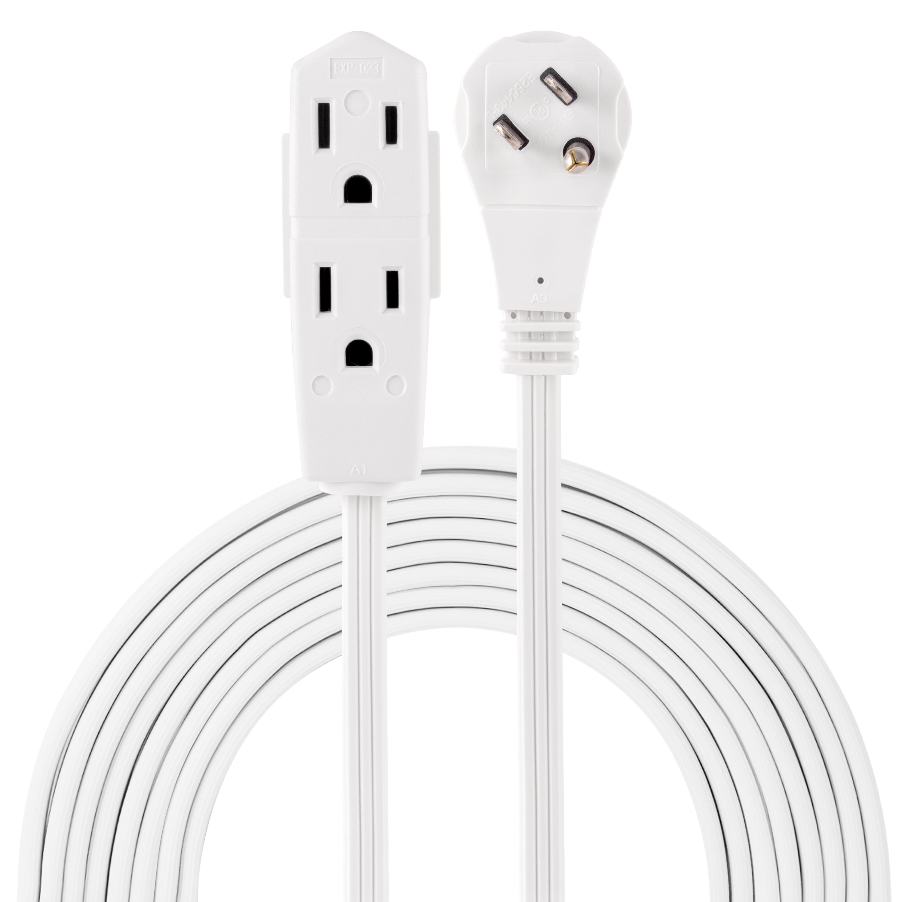 GE 3-Outlet Grounded Extension Cord, 15 ft., Right-Angle Plug, White ...
