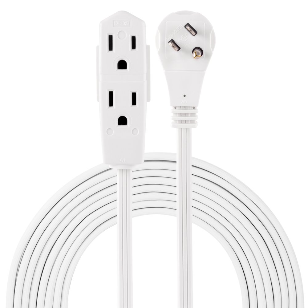 GE 3Outlet Grounded Extension Cord, 15 ft., RightAngle Plug, White, 56986