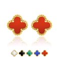 thumbnail image 1 of JeenMata Pendientes de Botón con Flores Rojas Bañados en Oro Amarillo, 1 of 7