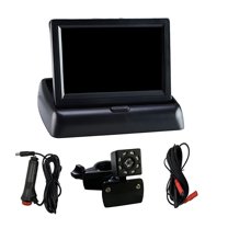 GJX Baby Car Monitor - High Resolution 360 Degree Rotation Night Vision 4.3 Inch Foldable Baby Car Monitoring Camera for Auto