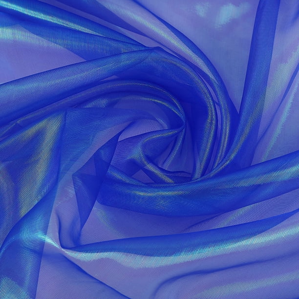 XmhyTop-A Tela de organza iridiscente holográfica arcoíris de 1 yarda, tela decorativa DIY con degradado transparente brillante, 150 cm de ancho, para vestidos, fiestas y bodas, azul oscuro