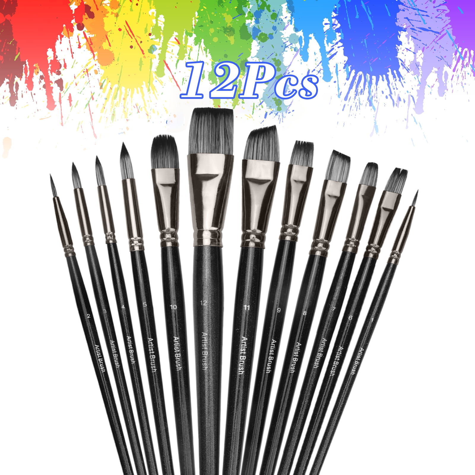 12 Artist Paint Brushes Set Acrylic Oil Watercolour Painting Craft Nail Art Tool 