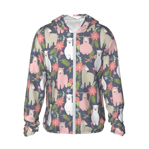 Fotbe Llamas Chaqueta con Protección Solar UPF 50+ para Hombre y Mujer, Camisa con Capucha y Bolsillos-Small
