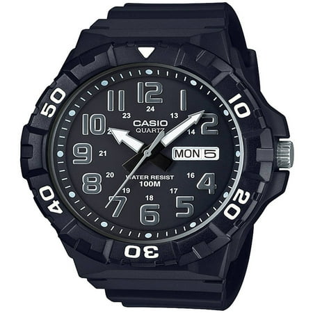 Men's Dive Style Watch, Black Resin Strap