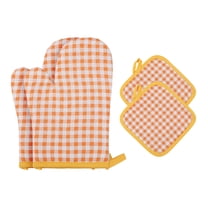 Unique Bargains Oven Mitts Pot Holders Heat Resistant Kitchen Gloves Yellow 10.6x7.1inch