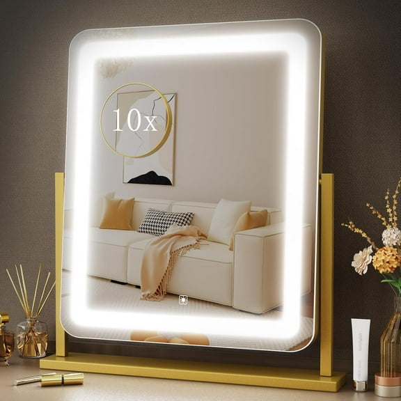 Lighted Makeup Mirror, 17.2"x13.6" Hollywood Vanity Mirror with Lights, Three Color Modes, Smart Touch Control, 360°Rotation,with 5X Magnifying Glass