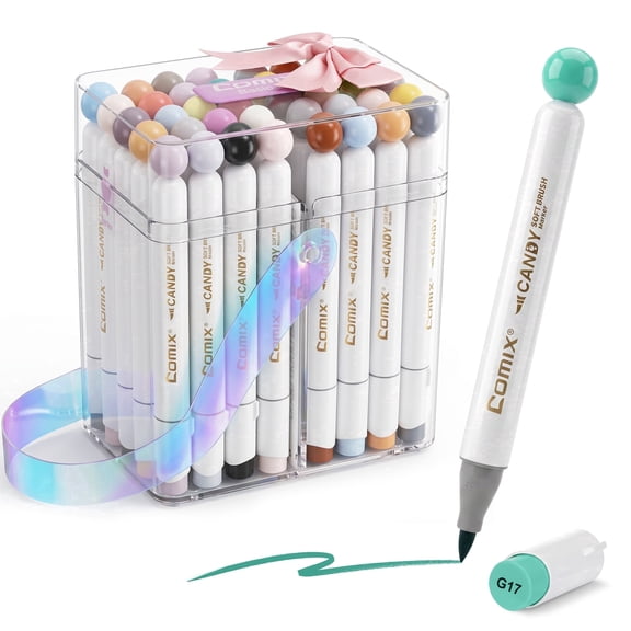 Comix 40 Basic Standard Colors Markers Brush Tip with Box, Markers Set with Refillable Ink, Art Supplies for Adult Coloring, Drawing