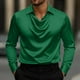 thumbnail image 1 of Seeotter Men's Stylish Silk Satin Cowl Neck Dress Shirts - Loose Long Sleeve Business Casual Lapel Work Shirts, 1 of 6