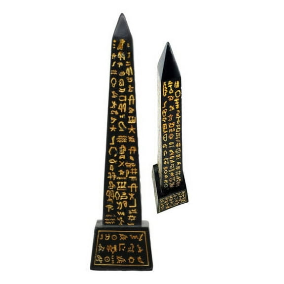 Egyptian Temple of Ra Gold Black Luxor Obelisk With Hieroglyphs Statue 8"H