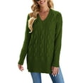 thumbnail image 2 of Large size women's casual sweater, women's solid color long sleeve V-neck mid-stretch knit pullover, 2 of 5