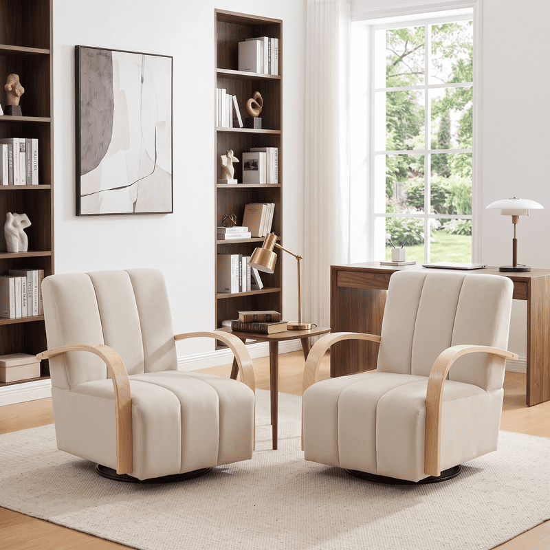 Gewnee Accent Chair, 360°Swivel Upholstered Reading Chair,Modern Armchair for Living Room, Bedroom & Home Office, Beige(Velvet)