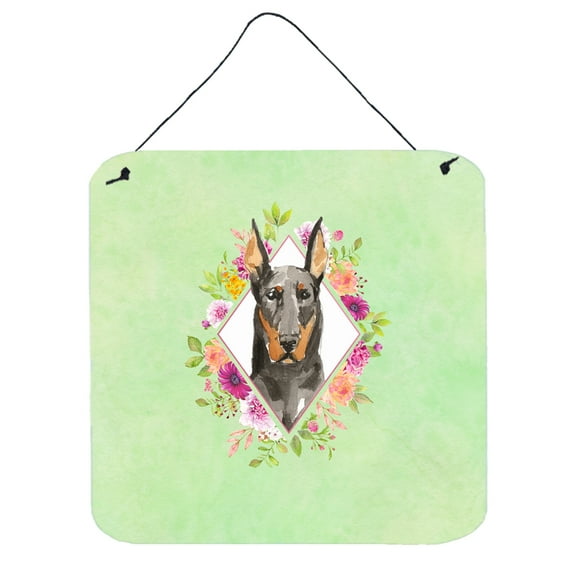 Carolines Treasures CK4401DS66 Doberman Pinsher Green Flowers Wall or Door Hanging Prints 6x6 multicolor