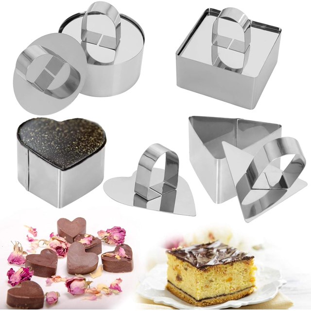 Anillos de acero inoxidable para tartas, molde para hornear mousse y repostería de 3 x 3 pulgadas, juego de 4 (4 anillos, 4 empujadores) Anillos para cocinar
