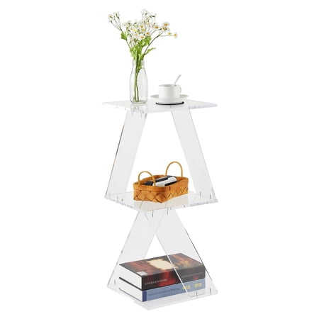 Soonbuy Acrylic Ladder Bookshelf, 11.8 * 11.8 * 27.4in, 3-Tier Clear Wall Mounted Book Shelf for Small Spaces, Multipurpose Bookcase for Living Room, Bathroom, Office