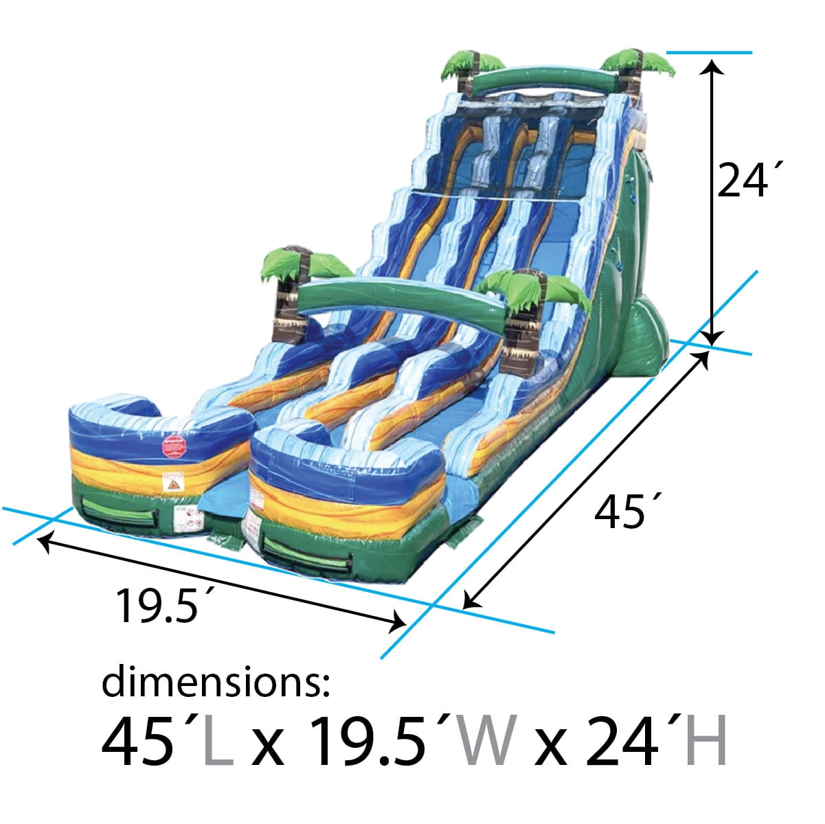 TentandTable Commercial Inflatable Water Slide, Green Tropical Marble Dual Lane with Blower, 24 ft