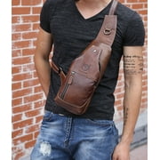 BULLCAPTAIN Mens Sling Bag Genuine Leather Chest Shoulder Backpack Cross Body Purse Water Resistant Anti Theft For Travel Hiking School