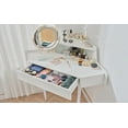 thumbnail image 3 of Euroco Corner Makeup Vanity Desk with Tri-Folding Mirror, LED Lights & Stool, Space-Saving Design with Drawer & Shelf Storage, 3 of 9