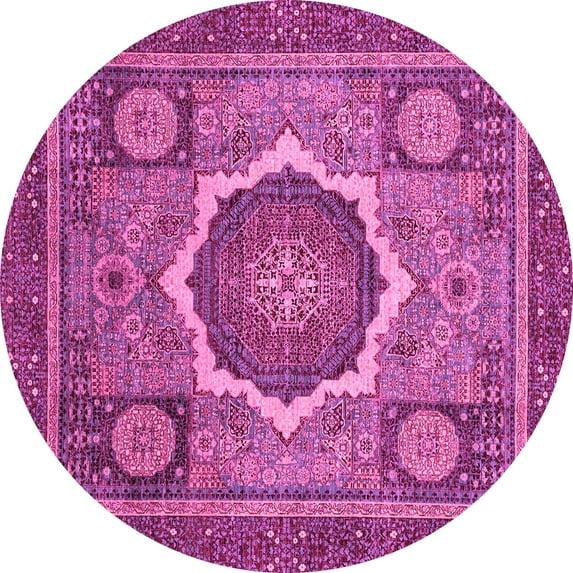 Ahgly Company Indoor Round Abstract Pink Modern Area Rugs, 7' Round