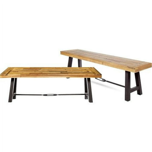 Outdoor Bench Garden Wood Bench 、Patio Dining Bench Weatherproof, Wooden Park Front Porch Benches for Outside, Backless Acacia Wood Bench Long Narrow Clearance, Teak