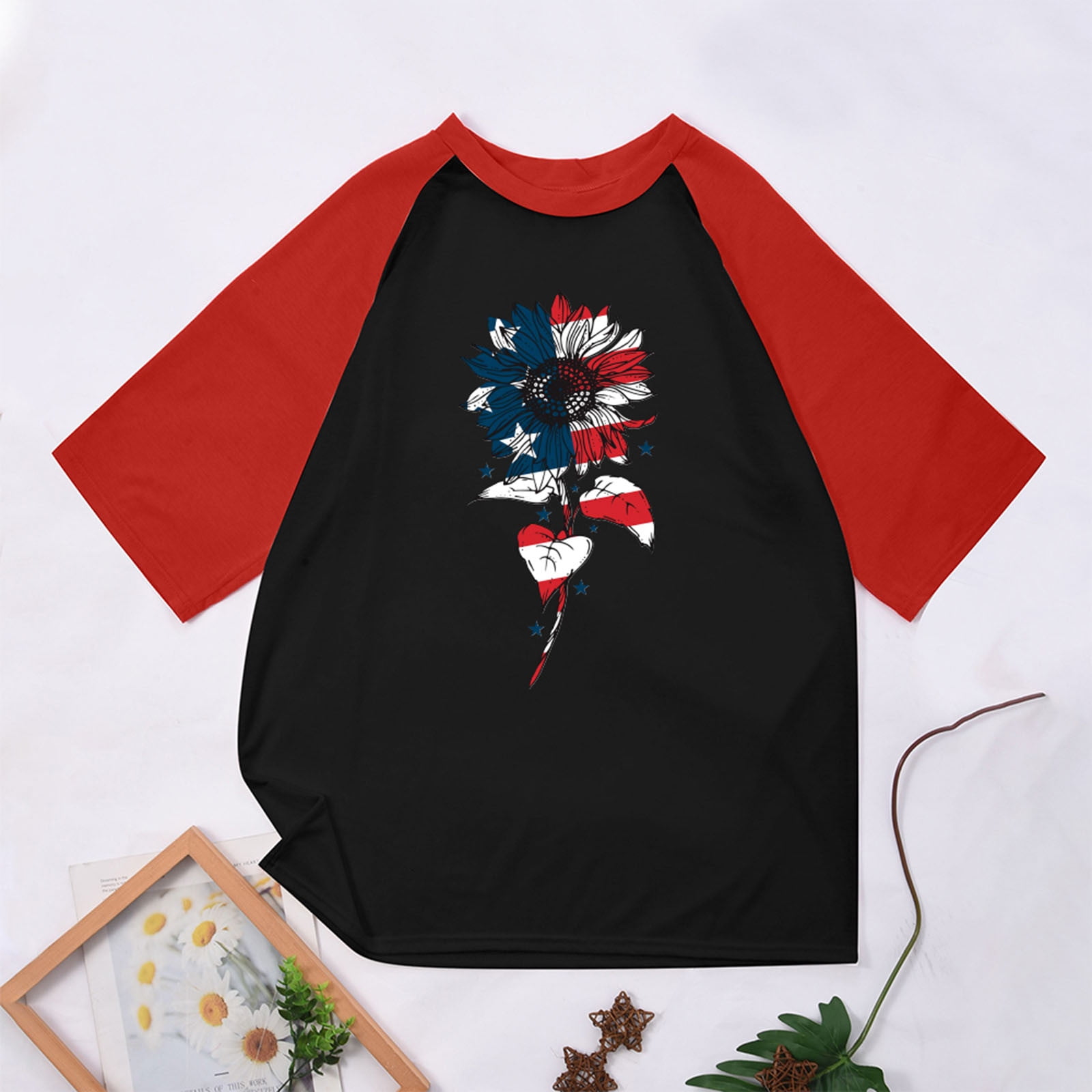 LSLJS 4th of July Shirts for Men Independence Day Sunflower Print T ...