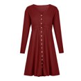 thumbnail image 4 of Lindreshi Fall Dresses for Women 2025 Homecoming Dresses Women's Casual Solid U-Neck Buttons Long Sleeve Waist Dress, 4 of 8