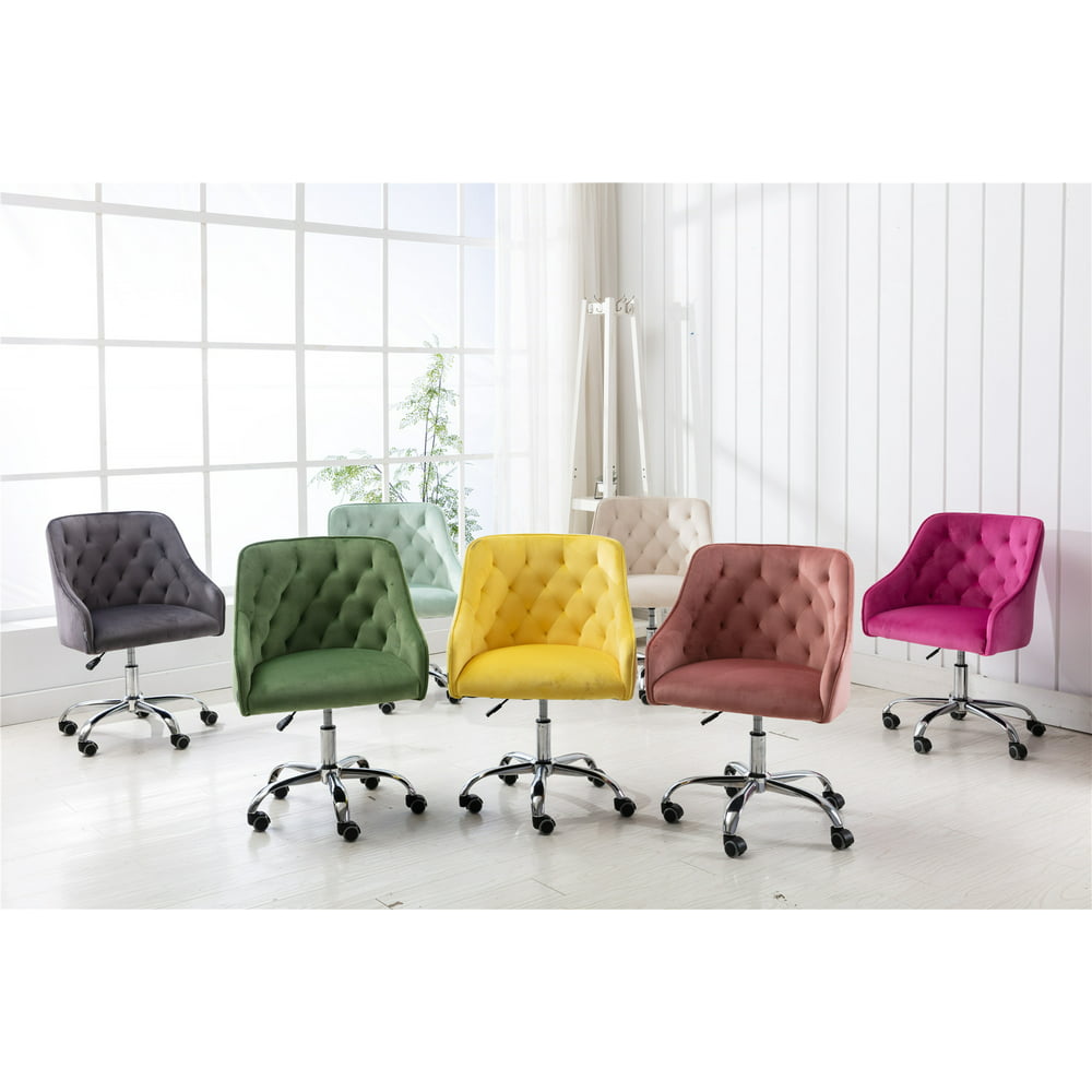 Accent Swivel Tufted Office Chair Modern Armless Velvet