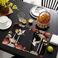 thumbnail image 3 of Black Crane Placemats Set of 6, Vintage Red Teal Spring Floral Botanical Placemats for Dining Table, Place Mats for Kitchen Tabletop, Waterproof Wipeable Dining Table Mats Set, 3 of 9