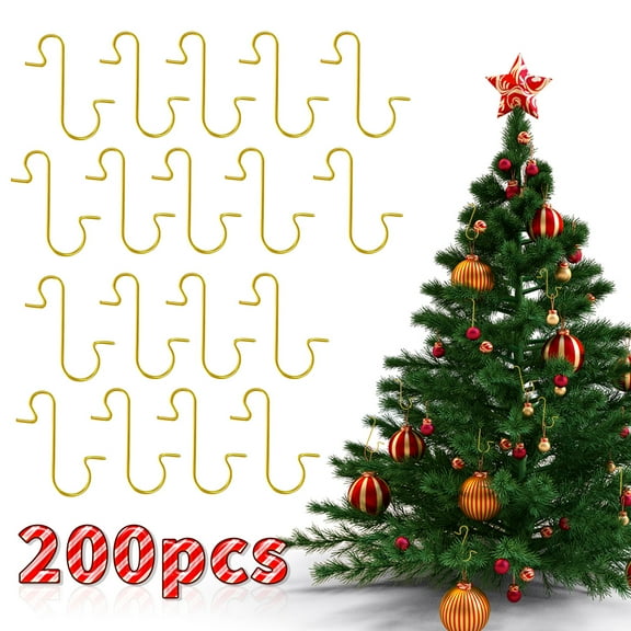 Christmas Ornament Hangers Christmas Tree Hanger Hooks S-Shaped Metal Hooks Hanging Hooks for Xmas Party Supplies Gold 200Pcs