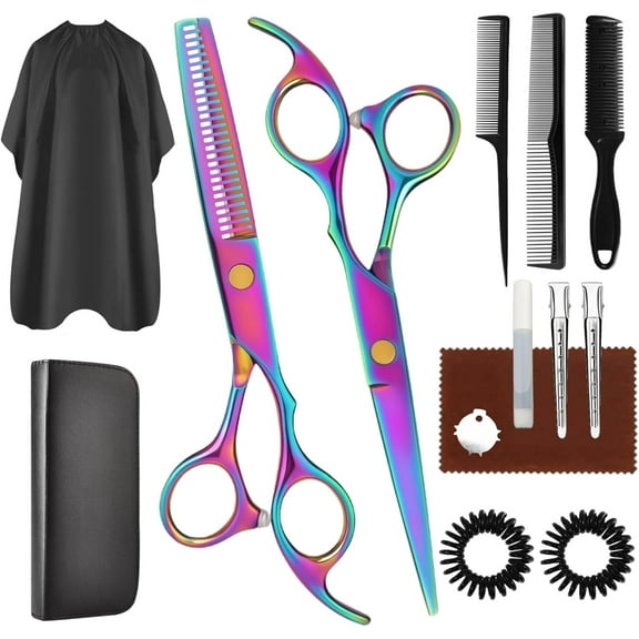 Hair Cutting Scissors Set, Professional Haircut Scissors Kit with Cutting Scissors Thinning Scissors for Barber/Salon/Home/Men/Women/Kids/Adults(Rainbow)