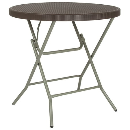 Flash Furniture 3-Foot Round Brown Rattan Plastic Folding Table