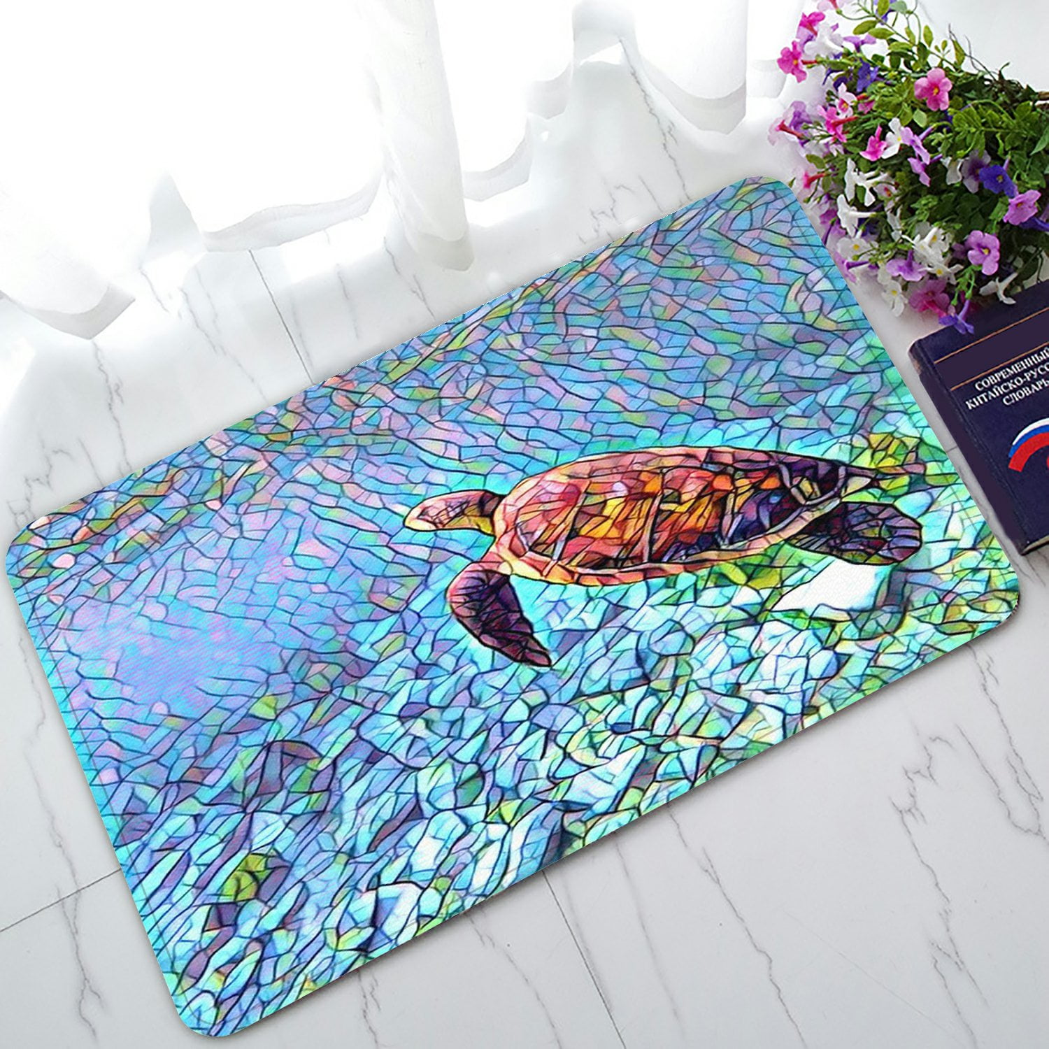 PHFZK Nautical Ocean Doormat, Sea Turtle in the Deep Sea Doormat