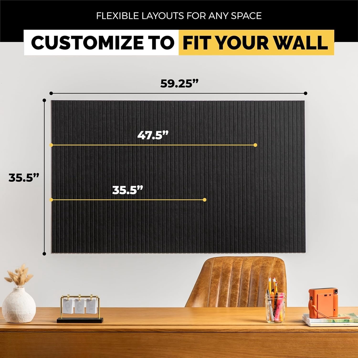 Large Bulletin Board, Tack Board, 59"x36" | 15 Pack | Wall Pin Board, Cork Board Alternative for Walls, Tablero de Corcho para Pared, Cord Board for Wall (Black Slats)