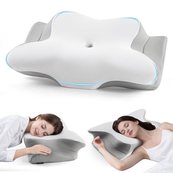 KAIPARA Cervical Neck Pillow, Ergonomic Memory Foam Pillow with Removable Cooling Cover, Dual Height Support for Side, Back & Stomach Sleepers, 24 x 15 x 5 Inches, Gray