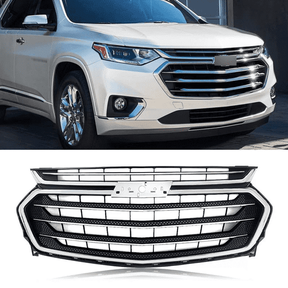 WaiRitoday Front Bumper Upper Grille Grill Chrome Compatible with Chevrolet Traverse 2018-2021 84344486