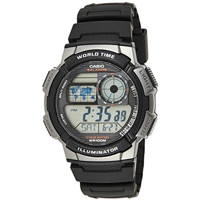 Casio AE1000W-1BVCF Reloj deportivo digital plateado y negro para hombre con banda de resi Casio Casio