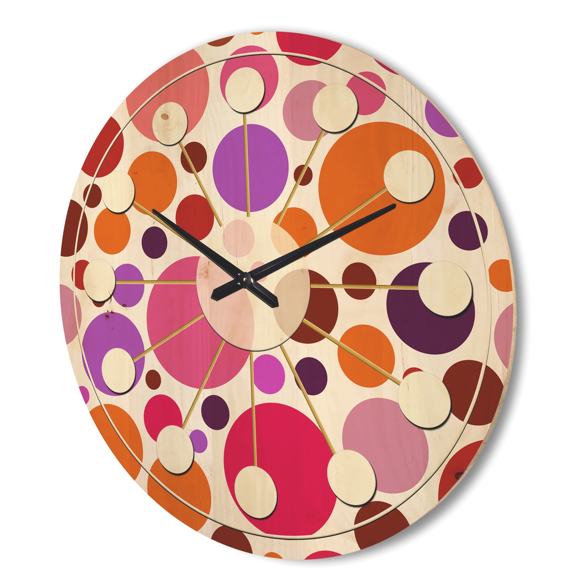 Designart 'Abstract Geometric Circular Retro Pattern II' Mid-Century Modern Wood Wall Clock