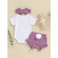 thumbnail image 4 of Suealasg Baby Girl Outfit Newborn Girl Easter Clothes Letter Rabbit Print Short Sleeve Rompers Bobbles Shorts Headband 3Pcs Newborn Summer Clothing, 4 of 9