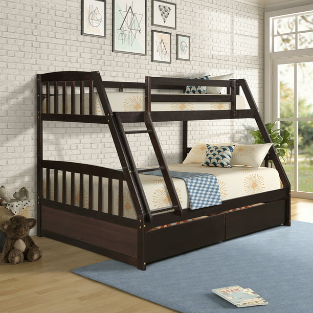 Labymos Nbsp Solid Wood Twin Over Full, Dorel Living Airlie Solid Wood Bunk Beds Twin Over Full With Ladder And Guard Rail Espresso