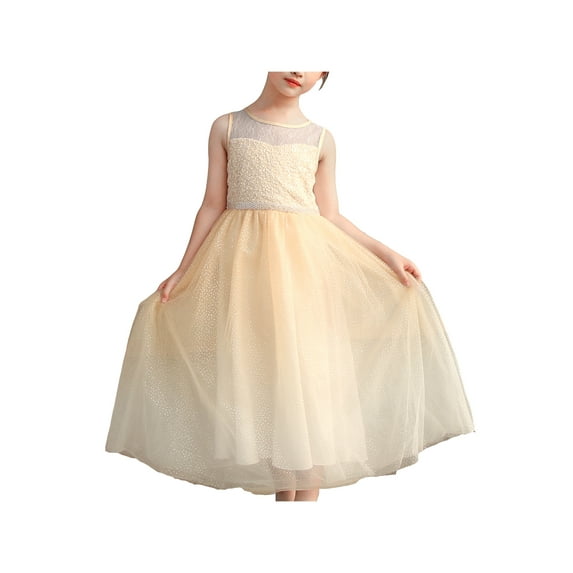 Flower Girls Dress Gradient Beige Maxi Party Princess Dancing Prom 10 Years