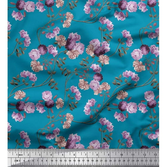 Soimoi Cotton Duck Fabric Leaves & Peony Floral Print Fabric by The Yard 56 Inch Wide