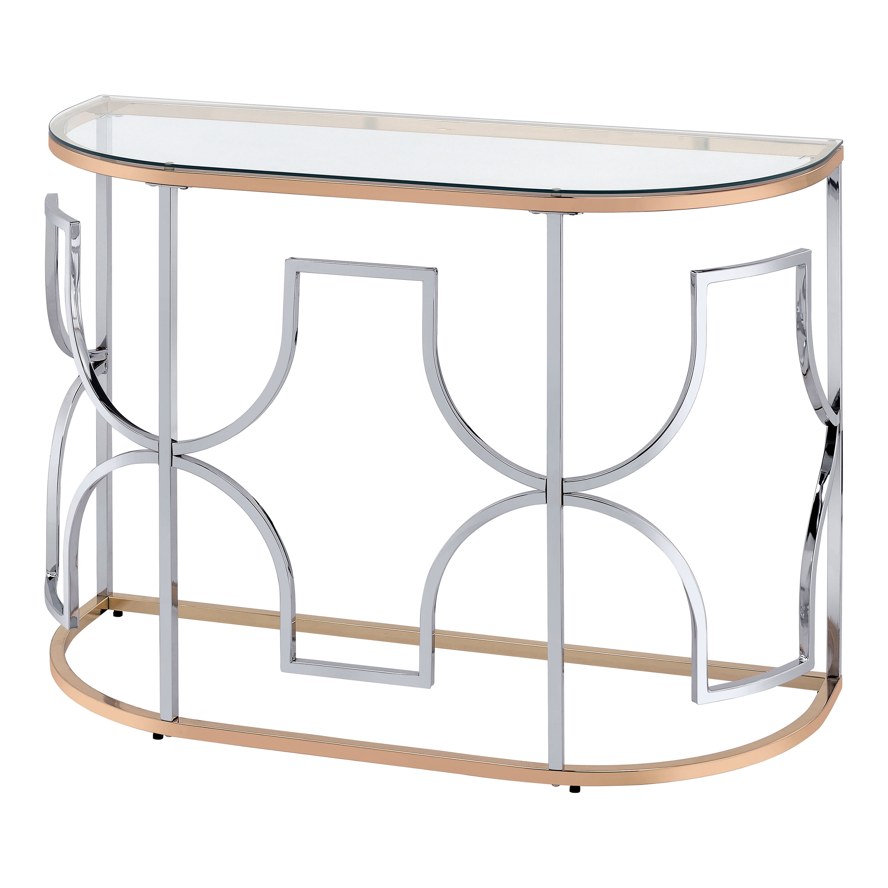 Furniture of America Eulle Half-Circle Glass Top Chrome and Gold Sofa Table