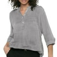 thumbnail image 3 of Oversized Tshirts for Women, Pocket Solid Color V Neck Cotton Long Sleeved Loose Casual Shirt, Gray XL, 3 of 5