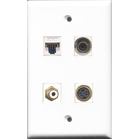 RiteAV - 1 Port RCA White and 1 Port S-Video and 1 Port 3.5mm and 1 Port Cat5e Ethernet White Wall Plate