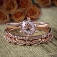 thumbnail image 2 of Bestseller 6mm Round Cut 2 carat Morganite and Diamond Moissanite Trio Ring Set with 18k Gold Plating, 2 of 4